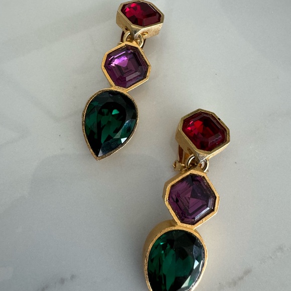 Vintage Jewel Clip On Earrings, Bohemian Vintage Dangle Earrings - Picture 4 of 6